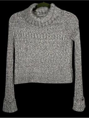 Free People Chunky Cropped Gray Marled Cropped Turtleneck Sweater